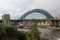 Closer view at the bridge over the river tyne under a cloudy sky in newcastle north east england united kingdom