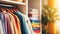 A closet with a variety of colorful shirts hanging on the rack, AI