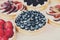 Closeuo of blueberry tart dessert tray assorted