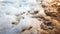 Closeup abstract image of lots of soap foam after sea beach disco party lying on sandy shore