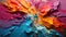 Closeup of abstract rough colorful bold rainbow colors explosion painting texture