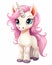 A closeup of an adorable miniature colt with a pink mane and a d