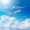 closeup of an airplane in the air on a sunny day captures the essence of travel and adventure.