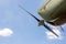 Closeup airscrew on blue sky backgound