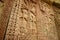 Closeup Amazing Details of Khachkar or Armenian Cross-stones on the Cliff Wall of Geghard Monastery Complex, Armenia