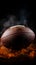 Closeup an American football ball shrouded in dramatic smoke