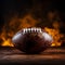 Closeup an American football ball shrouded in dramatic smoke