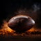 Closeup an American football ball shrouded in dramatic smoke