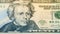 Closeup American money twenty dollar bill. Andrew Jackson portrait, US 20 dollar banknote fragment macro