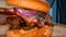 Closeup appetizing shot of tasty hamburgers