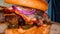 Closeup appetizing shot of tasty hamburgers