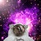 Closeup of astronaut. Galaxy on the background. The elements of this image furnished by NASA