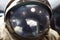 Closeup of astronaut helmet with reflections. Space and exploring