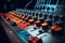 Closeup of audio mixing equipment in a professional music studio, AI-generated.