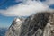 Closeup of Austrian Dachstein mountains with clouds surrounding