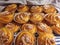 Closeup of baked Muffins with appetizing red edges