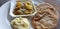 Closeup of Banarasi Aloo sabzi and Kachori with Dahi Mattha Kalyan