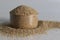 Closeup of banyard millet, a healthy grain, in a glass bowl filled to the brim