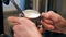 Closeup of barista making coffee with espresso machine. Preparation service concept