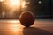 Closeup of basketball ball on field on the background of blurred stands, generative ai