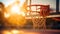 closeup of a basketball basket at sunset