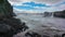 Closeup of beautiful Godafoss cascade under the blue sky in Iceland