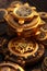 Closeup of a beautiful golden clockwork gear. Generative AI_3