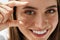 Closeup Of Beautiful Smiling Young Woman With Natural Makeup