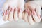 Closeup beautiful woman hand with nail polish