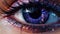 Closeup of a beautiful woman\\\'s eye. Abstract colorful iris. Long eyelashes and glitter makeup.