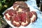 Closeup of a beef steak on the grill