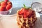 Closeup Belgian waffles with strawberries