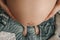 Closeup belly of standing pregnant woman