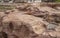 Closeup of big rock at waterfalls, Sioux Falls, SD, USA