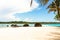 Closeup Big stone and white sand with blue sky in thailand