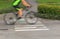 Closeup Bike lane with Cyclists ,Motion Blur