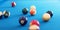 Closeup billiard balls on a pool table