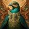 Closeup of a bird in proper, fancy, vintage, ornate style background.