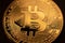 Closeup Bitcoin, gold coin Crypto currency. Blockchain and crypto concept. Bitcoin Digital money
