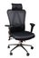 Closeup of a black comfortable office or computer swiwel chair isolated on white background. Clipping path. Ergonomic design chair