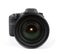 Closeup of black photo camera isolated on white