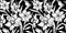 Closeup black and white floral seamless pattern drawn by hand on black.