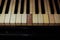 Closeup of black and white piano keys and wood