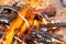 Closeup of blazing campfire, Campfire burning logs in large orange and yellow flames in close up of the wood aflame. Close up of a