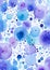 Closeup of blue and purple circles on a background of bubbles