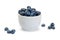 Closeup blueberry in white ceramic cup on white background isolated