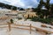 Closeup of the boardwalk that takes visitors through dangerous boiling springs and mudpots of Lassen Volcanic National Park