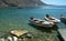 Closeup of boats moored at a small bay in Loutro village, Crete, Greece