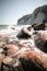 Closeup of boulders and stones on the picturesque seashore