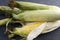 Closeup of bouquet of maize ears on the ark table